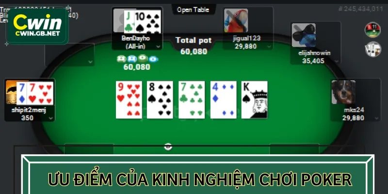 Một vài ưu điểm vượt trội nhận được khi có kinh nghiệm cược Poker